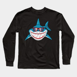 Patriotic Shark With America Flag Sunglasses 4Th Of July Long Sleeve T-Shirt